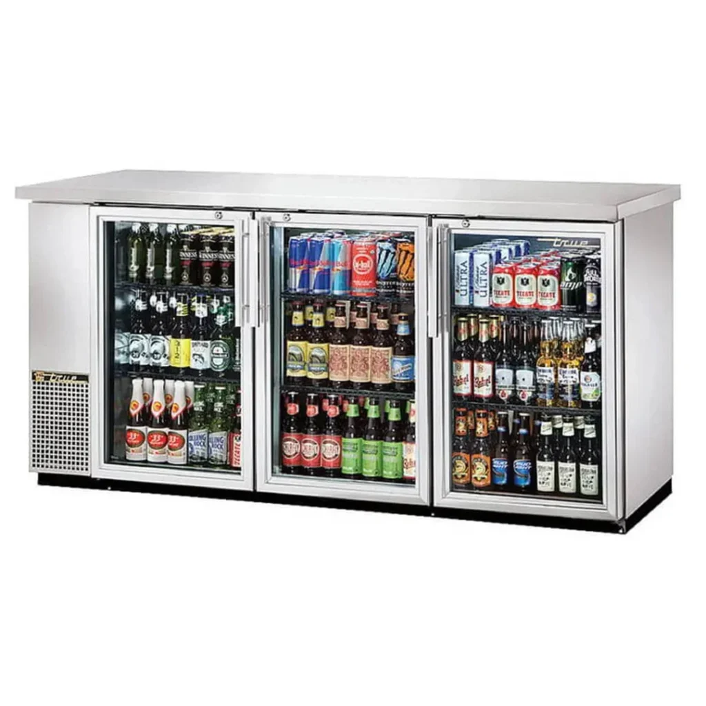 True TBB-24-72G-S-HC-LD 73-Inch Three Glass Swing Door Stainless Steel Back Bar Cooler