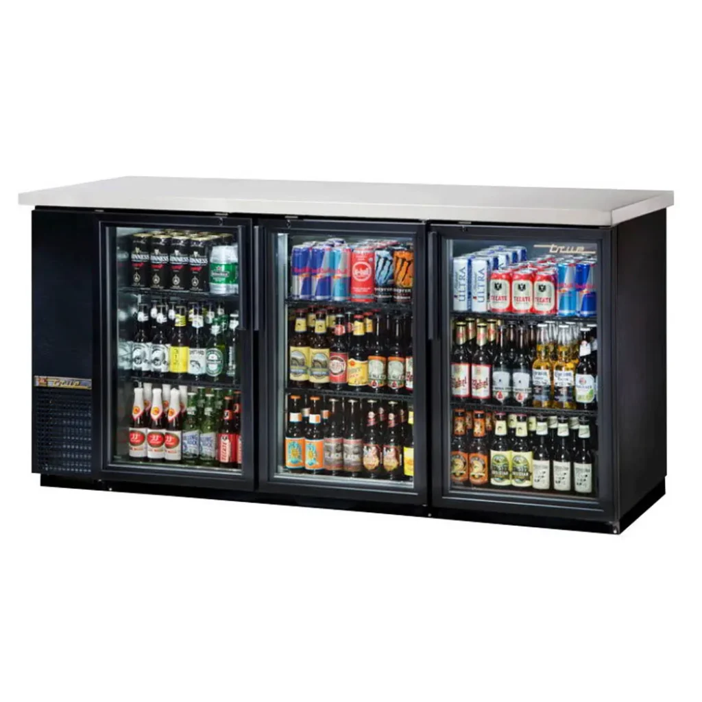 True TBB-24-72G-HC-LD 73" Three Glass Swing Door 24" Back Bar Cooler