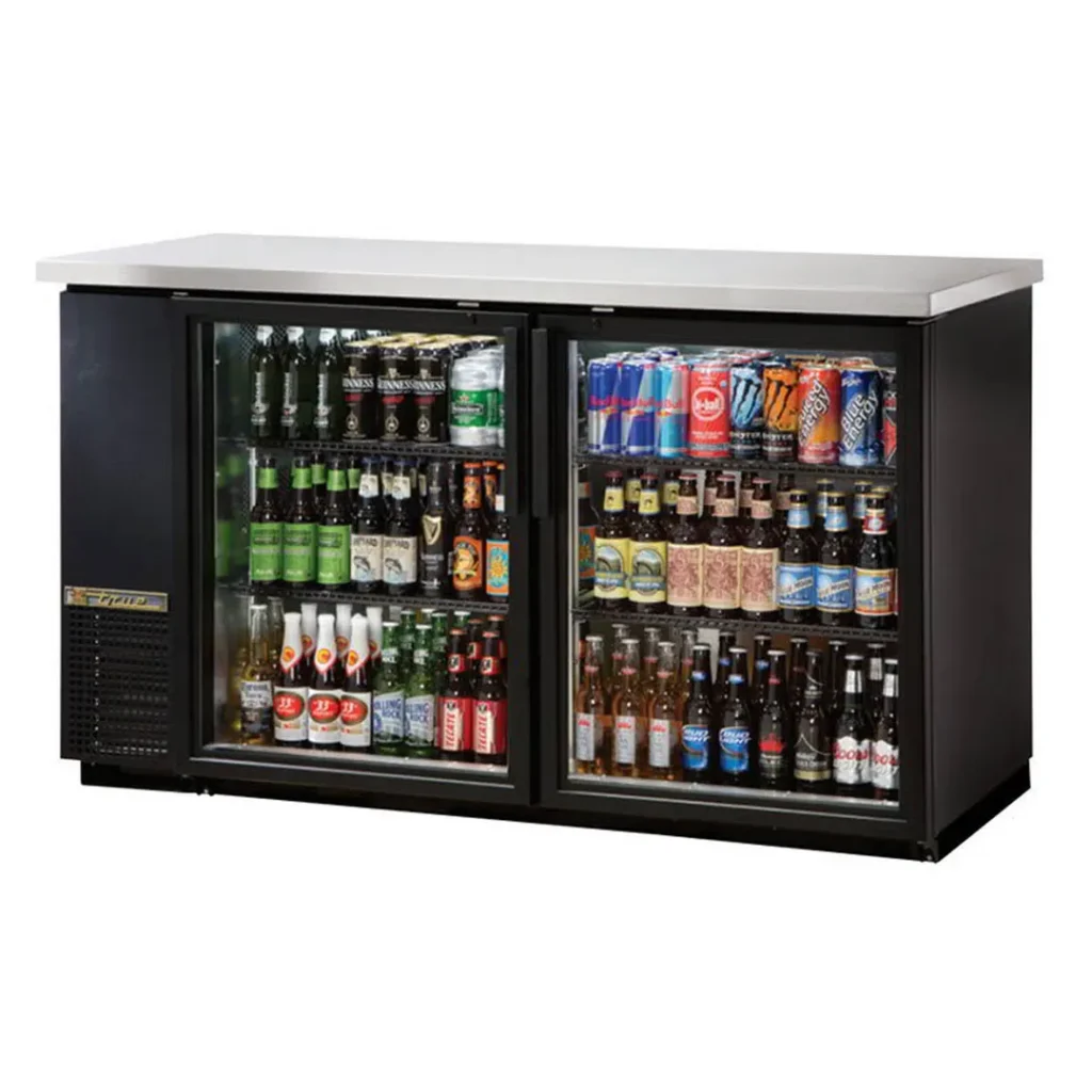 True TBB-24-60G-HC-LD 61" Two Glass Swing Door 24" Back Bar Cooler with LED Lighting
