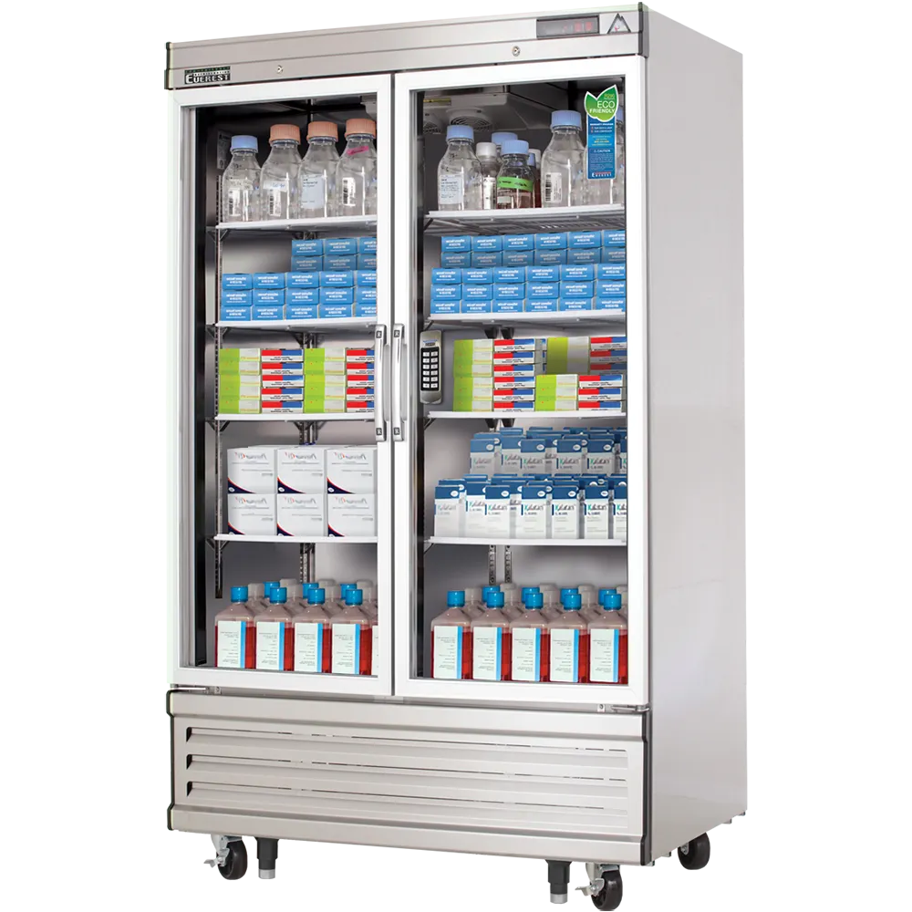 Everest Refrigeration EBGR2-LAB 54" Medical Refrigerator w/ 2 Glass Full Doors, 33.0 Cu.Ft.