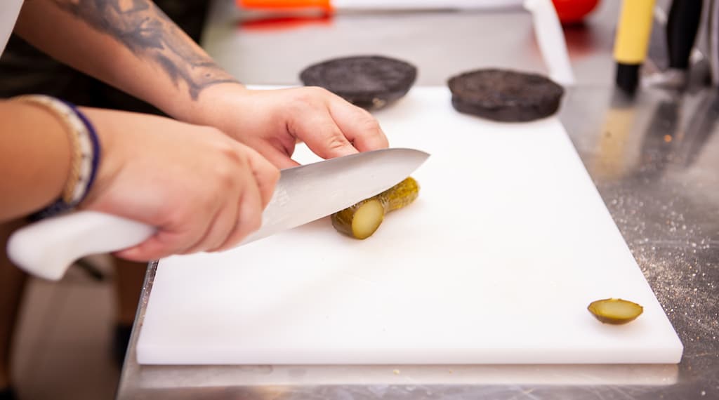 Prep Table Cutting Board in a Fast Food Restaurant
