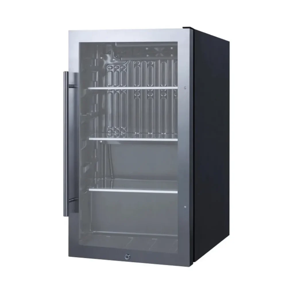 Summit SPR488BOS 19" Built-in Outdoor Glass Door Refrigerator in Black, 3.13 cu. ft.