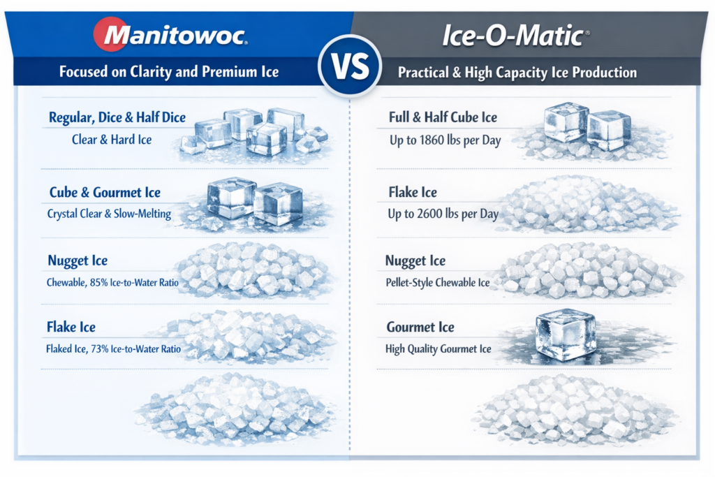 Manitowoc vs. Ice-O-Matic: Ice Types and Production Styles