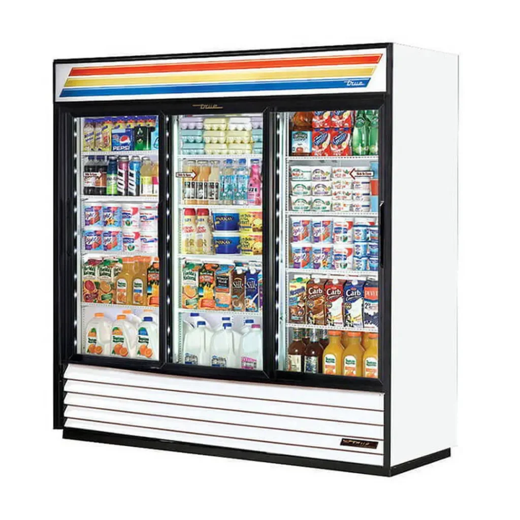 True GDM-69-HC-LD 78'' 3-Section Thermal Glass Sliding Door Refrigerated Merchandiser