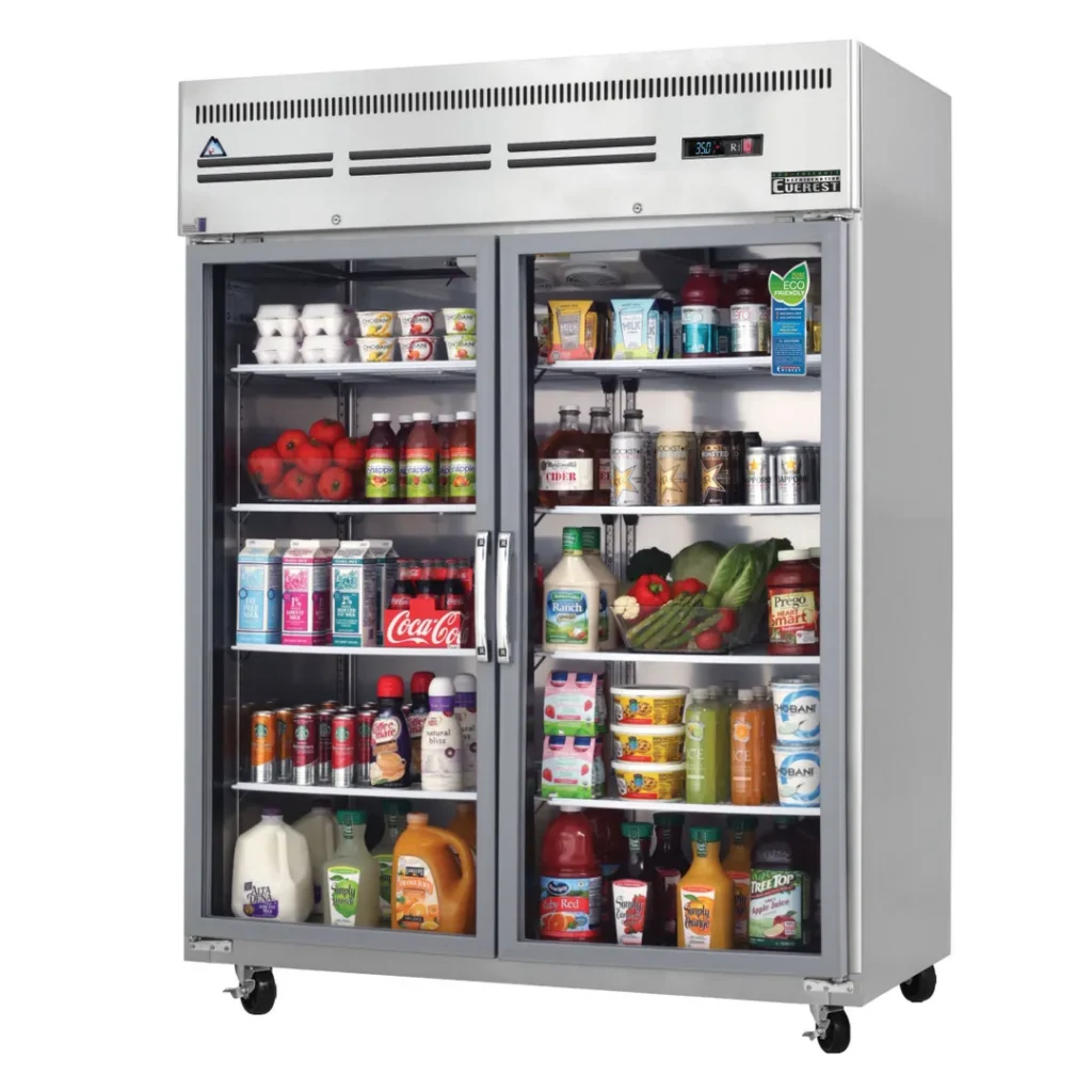 Everest ESGWR2 59" 2-Section Reach-In Refrigerator w/ 2 Glass Full Doors, Top Mount, Stainless Steel, 55 cu. ft.